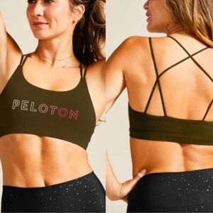 Peloton Olive Green Double-Strap Sports Bra with Logo